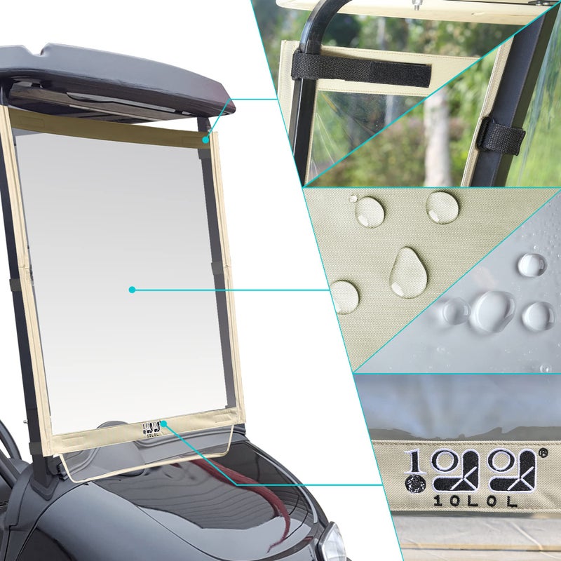 10L0L Foldable Golf Cart Windshield Film for EZGO RXV, Clear Portable Removable Plastic Windshield (Beige) - Image 3
